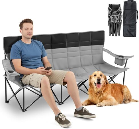 Low 3 Person Camping Chairs, Oversized 771 Lbs Sturdy Camping Couch Chair Portable Fully Padded Folding Loveseat Sofa for Bonfire, Festivals, Concerts, Tailgates, Soccer Games in Saudi Arabia