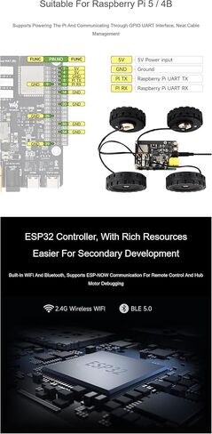 Direct Drive Servo Motor Driver Board (B) Suitable for Raspberry Pi 5 /4B, 2.4G WiFi Support, for DDSM400 Hub Motor, ESP Now Support, via ESP32 UART or Type-C USB Port @XYGStudy (DDSM Driver HAT (B)) in Saudi Arabia