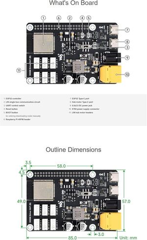 Direct Drive Servo Motor Driver Board (B) Suitable for Raspberry Pi 5 /4B, 2.4G WiFi Support, for DDSM400 Hub Motor, ESP Now Support, via ESP32 UART or Type-C USB Port @XYGStudy (DDSM Driver HAT (B)) in Saudi Arabia