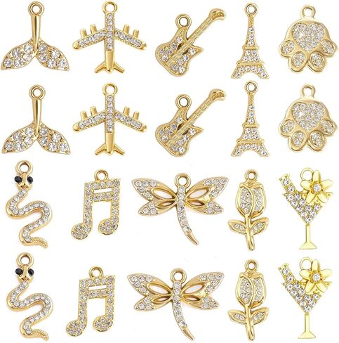 stino Cross Charms for Jewelry Making, 14K Gold Plated, 36 Pieces Rhinestone Crystal Religious Pendants, 9 Decorative Styles, 1.5-2.6cm Length in Saudi Arabia