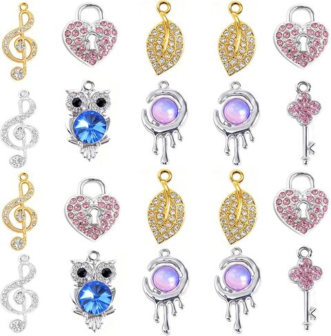 stino Cross Charms for Jewelry Making, 14K Gold Plated, 36 Pieces Rhinestone Crystal Religious Pendants, 9 Decorative Styles, 1.5-2.6cm Length in Saudi Arabia