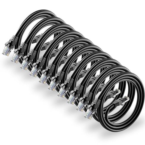 كابل إيثرنت Cat6، 10 عبوات بطول 6 أقدام باللون الأسود، كابل Cat 6 RJ45، LAN، 24AWG UTP، شبكة، رقعة، كابل إنترنت (6 أقدام، 10 حزم) in Kuwait