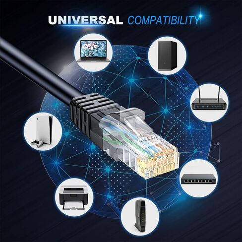 كابل إيثرنت Cat6، 10 عبوات بطول 6 أقدام باللون الأسود، كابل Cat 6 RJ45، LAN، 24AWG UTP، شبكة، رقعة، كابل إنترنت (6 أقدام، 10 حزم) in Kuwait