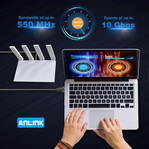 كابل إيثرنت Cat6، 10 عبوات بطول 6 أقدام باللون الأسود، كابل Cat 6 RJ45، LAN، 24AWG UTP، شبكة، رقعة، كابل إنترنت (6 أقدام، 10 حزم) in Kuwait