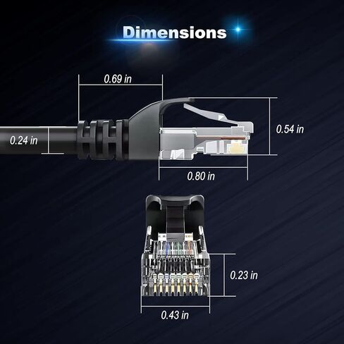 كابل إيثرنت Cat6، 10 عبوات بطول 6 أقدام باللون الأسود، كابل Cat 6 RJ45، LAN، 24AWG UTP، شبكة، رقعة، كابل إنترنت (6 أقدام، 10 حزم) in Kuwait