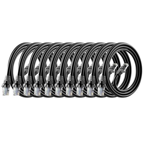 كابل إيثرنت Cat6، 10 عبوات بطول 6 أقدام باللون الأسود، كابل Cat 6 RJ45، LAN، 24AWG UTP، شبكة، رقعة، كابل إنترنت (6 أقدام، 10 حزم) in Kuwait
