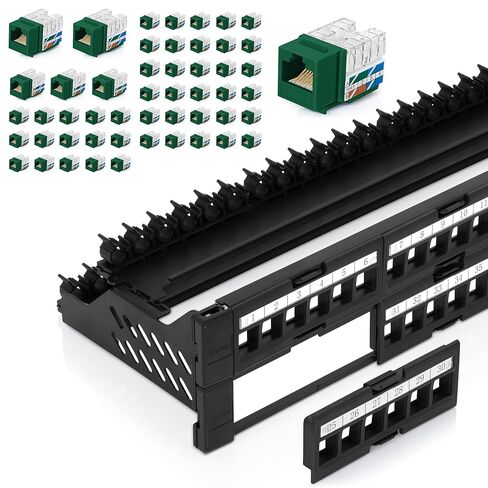 Everest Media Solutions Bundle – 2 Items: 48-Port Keystone Patch Panel + 50 Pack of RJ45 CAT6A Keystone Jacks - Green in Kuwait