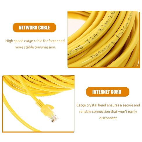 كابل شبكة إيثرنت HOMSFOU Cat 5e سلك عالي الأداء بطول 20 مترًا لشبكات المنزل والمكتب، سلك موصل Rj45 قوي أصفر مناسب لاتصالات الكمبيوتر المحمول وجهاز التوجيه in Kuwait