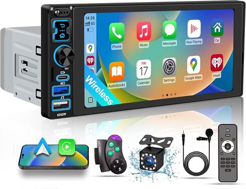 راديو ستيريو للسيارة DIN واحد مع Apple CarPlay وAndroid Auto اللاسلكي، شاشة لمس 6.8 بوصة IPS 1280x600، بلوتوث السيارة 5.2، راديو FM، كاميرا احتياطية، USB مزدوج، صوت EQ، مستقبل صوت السيارة مضخم صوت 180 وات in Saudi Arabia
