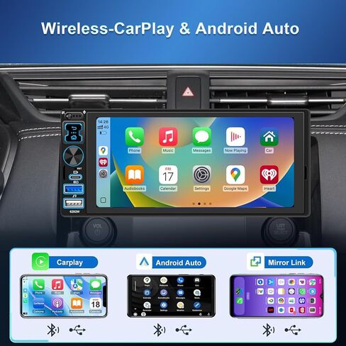 راديو ستيريو للسيارة DIN واحد مع Apple CarPlay وAndroid Auto اللاسلكي، شاشة لمس 6.8 بوصة IPS 1280x600، بلوتوث السيارة 5.2، راديو FM، كاميرا احتياطية، USB مزدوج، صوت EQ، مستقبل صوت السيارة مضخم صوت 180 وات in Saudi Arabia