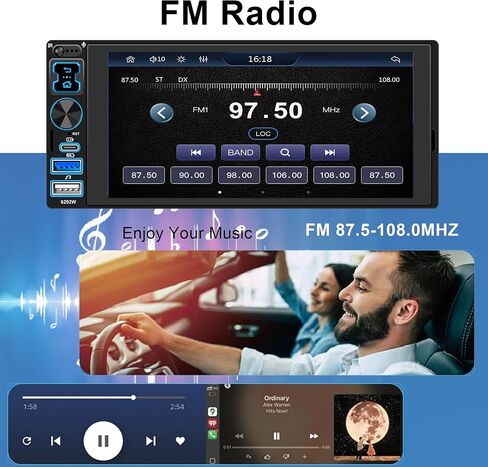 راديو ستيريو للسيارة DIN واحد مع Apple CarPlay وAndroid Auto اللاسلكي، شاشة لمس 6.8 بوصة IPS 1280x600، بلوتوث السيارة 5.2، راديو FM، كاميرا احتياطية، USB مزدوج، صوت EQ، مستقبل صوت السيارة مضخم صوت 180 وات in Saudi Arabia