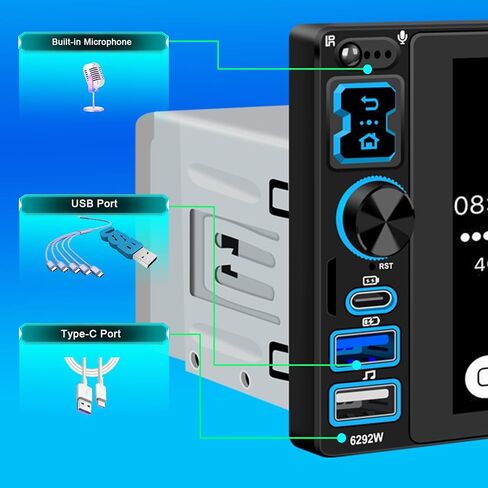 راديو ستيريو للسيارة DIN واحد مع Apple CarPlay وAndroid Auto اللاسلكي، شاشة لمس 6.8 بوصة IPS 1280x600، بلوتوث السيارة 5.2، راديو FM، كاميرا احتياطية، USB مزدوج، صوت EQ، مستقبل صوت السيارة مضخم صوت 180 وات in Saudi Arabia