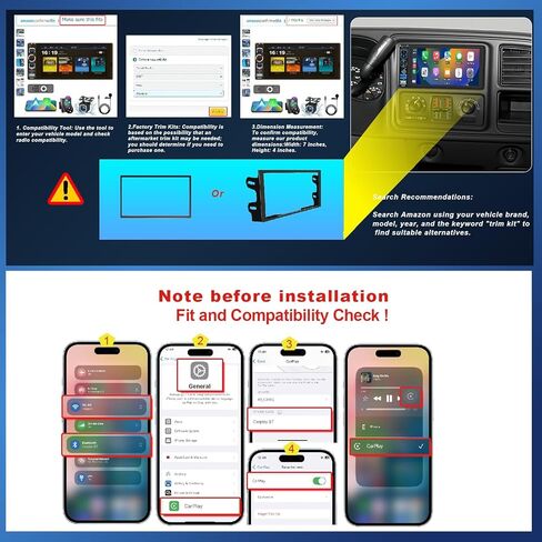 راديو ستيريو للسيارة DIN واحد مع Apple CarPlay وAndroid Auto اللاسلكي، شاشة لمس 6.8 بوصة IPS 1280x600، بلوتوث السيارة 5.2، راديو FM، كاميرا احتياطية، USB مزدوج، صوت EQ، مستقبل صوت السيارة مضخم صوت 180 وات in Saudi Arabia