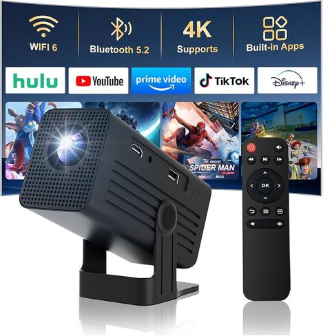 جهاز عرض صغير مع واي فاي وبلوتوث، يدعم جهاز عرض الأفلام بدقة 1080 بكسل عالية الدقة، تصحيح الانحراف التلقائي، قابل للدوران 135 درجة، جهاز عرض محمول متوافق مع الهاتف الذكي، جهاز التلفاز، الكمبيوتر المحمول، HDMI، USB in Kuwait