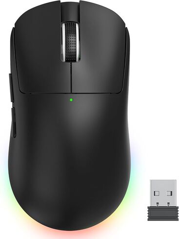 ماوس ألعاب لاسلكي قابل لإعادة الشحن - 10000 نقطة في البوصة قابلة للتعديل، عمر بطارية طويل جدًا 120 ساعة، أوضاع اتصال مزدوجة (BT5.2/3.0 و2.4 جهاز استقبال من النوع C) متوافق مع أجهزة الكمبيوتر الشخصية وأجهزة Mac والكمبيوتر المحمول (أسود) in Kuwait