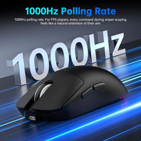 ماوس ألعاب لاسلكي قابل لإعادة الشحن - 10000 نقطة في البوصة قابلة للتعديل، عمر بطارية طويل جدًا 120 ساعة، أوضاع اتصال مزدوجة (BT5.2/3.0 و2.4 جهاز استقبال من النوع C) متوافق مع أجهزة الكمبيوتر الشخصية وأجهزة Mac والكمبيوتر المحمول (أسود) in Kuwait