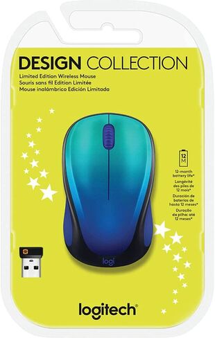 ماوس لاسلكي مدمج من Logitech Designer Collection إصدار محدود مع تصميمات ملونة، ماوس بصري 1000 نقطة لكل بوصة، 3 أزرار، أزرق Aurora 910-006118 (متجدد) in Kuwait