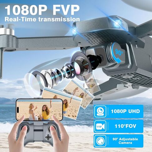 طائرة بدون طيار FPV مع كاميرا 1080P HD - طائرة رباعية المروحية RC قابلة للطي للبالغين والأطفال المبتدئين، التحكم الصوتي، صورة شخصية للإيماءات، وضع مقطوعة الرأس، بطاريتان تدوم 30 دقيقة، حقيبة سفر محمولة، طائرة بدون طيار صديقة للمبتدئين in Kuwait
