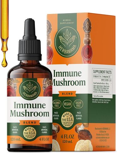 ملحق Herbamama Super Immune Mishroom-مزيج من 8-Mushroom Complex مع Reishi ، Mane's Mane ، Cordyceps & Chaga-غير المعدلة وراثيًا ، قطرات مناعة خالية من الكحول ، خالية من السكر ، إمدادات مدتها 56 يومًا in Saudi Arabia