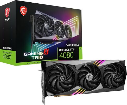 بطاقة رسومات الألعاب MSI GeForce RTX 4080 سعة 16 جيجابايت Gaming X Trio - 16 جيجابايت GDDR6X، 2610 ميجاهرتز، PCI Express Gen 4، 256 بت، 3X DP v 1.4a، HDMI 2.1a (يدعم 4K و8K HDR) in Kuwait