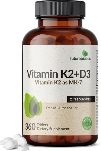 Futurebiotics Vitamin K2 مع D3 ، 2 في 1 دعم ، 5000 IU فيتامين D3 و 90 MCG فيتامين K2 MK-7 غير المعدلة وراثيا ، 120 أقراص in Saudi Arabia