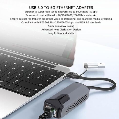 VBESTLIFE 5G USB 3.0 Ethernet Adapter, 5000Mbps High Speed 2 in 1 USB A & Type C to RJ45 LAN Network Internet Adapter Converter for PC Laptop in Saudi Arabia