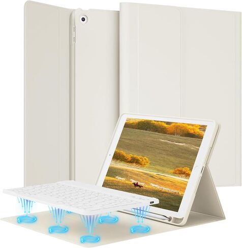 حافظة لوحة مفاتيح لجهاز iPad الجيل التاسع/الثامن/السابع مقاس 10.2 بوصة 2021/2020/2019 مع حامل أقلام، حافظة لوحة مفاتيح لاسلكية قابلة للفصل، غطاء تابلت نحيف مع ظهر ناعم من مادة TPU، أزرق سماوي in Kuwait
