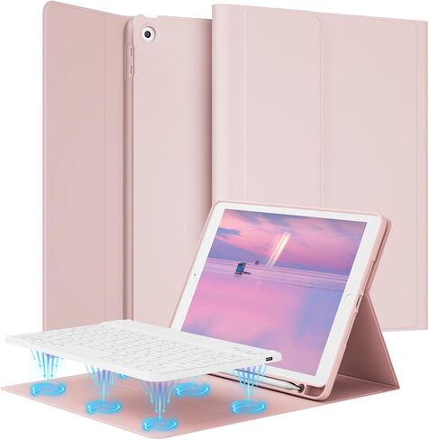 حافظة لوحة مفاتيح لجهاز iPad الجيل التاسع/الثامن/السابع مقاس 10.2 بوصة 2021/2020/2019 مع حامل أقلام، حافظة لوحة مفاتيح لاسلكية قابلة للفصل، غطاء تابلت نحيف مع ظهر ناعم من مادة TPU، أزرق سماوي in Kuwait