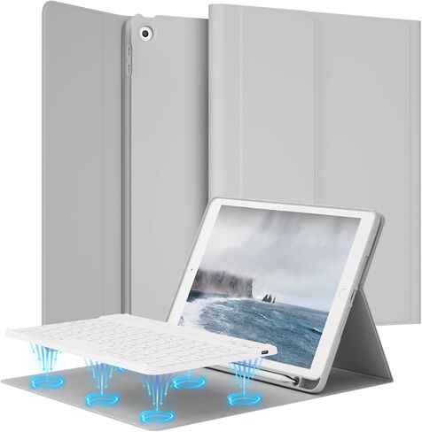 حافظة لوحة مفاتيح لجهاز iPad الجيل التاسع/الثامن/السابع مقاس 10.2 بوصة 2021/2020/2019 مع حامل أقلام، حافظة لوحة مفاتيح لاسلكية قابلة للفصل، غطاء تابلت نحيف مع ظهر ناعم من مادة TPU، أزرق سماوي in Kuwait