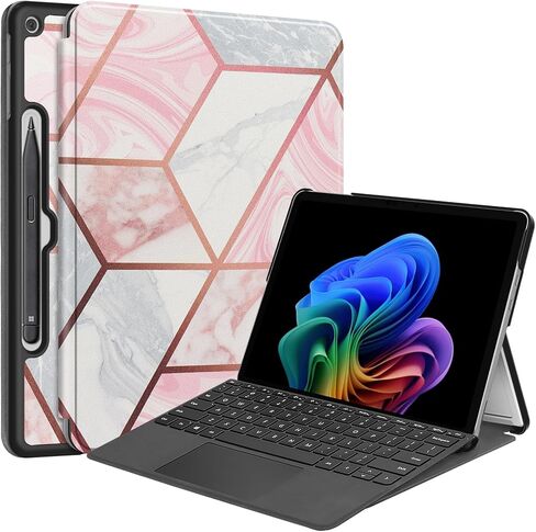 حافظة ذكية لجهاز Microsoft Surface Pro الإصدار الأول مقاس 12 بوصة 2025، غطاء صلب ذو رؤية متعددة الزوايا من Ratesell متوافق مع لوحة المفاتيح وحامل القلم باللون الأسود in Kuwait