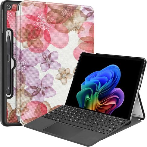 حافظة ذكية لجهاز Microsoft Surface Pro الإصدار الأول مقاس 12 بوصة 2025، غطاء صلب ذو رؤية متعددة الزوايا من Ratesell متوافق مع لوحة المفاتيح وحامل القلم باللون الأسود in Kuwait