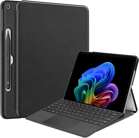 حافظة ذكية لجهاز Microsoft Surface Pro الإصدار الأول مقاس 12 بوصة 2025، غطاء صلب ذو رؤية متعددة الزوايا من Ratesell متوافق مع لوحة المفاتيح وحامل القلم باللون الأسود in Kuwait