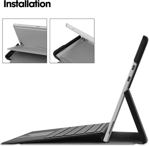 حافظة ذكية لجهاز Microsoft Surface Pro الإصدار الأول مقاس 12 بوصة 2025، غطاء صلب ذو رؤية متعددة الزوايا من Ratesell متوافق مع لوحة المفاتيح وحامل القلم باللون الأسود in Kuwait