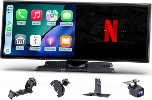 شاشة CarPlay لاسلكية مع Net-Flix YouTube، شاشة 1080P HD قابلة للمس مقاس 10.26 بوصة وكاميرا احتياطية AHD، متوافقة مع Apple CarPlay وAndroid Auto، Bluetooth، TF، FM، Siri in Kuwait