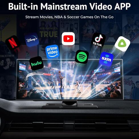 شاشة CarPlay لاسلكية مع Net-Flix YouTube، شاشة 1080P HD قابلة للمس مقاس 10.26 بوصة وكاميرا احتياطية AHD، متوافقة مع Apple CarPlay وAndroid Auto، Bluetooth، TF، FM، Siri in Kuwait