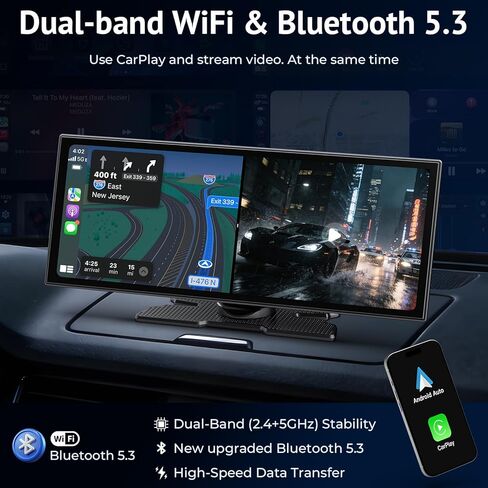 شاشة CarPlay لاسلكية مع Net-Flix YouTube، شاشة 1080P HD قابلة للمس مقاس 10.26 بوصة وكاميرا احتياطية AHD، متوافقة مع Apple CarPlay وAndroid Auto، Bluetooth، TF، FM، Siri in Kuwait