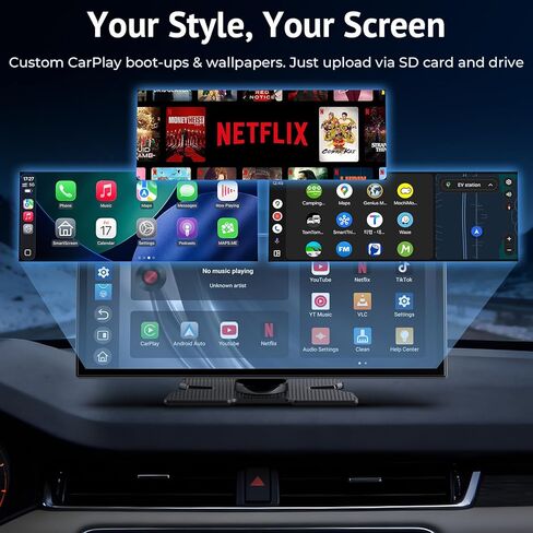 شاشة CarPlay لاسلكية مع Net-Flix YouTube، شاشة 1080P HD قابلة للمس مقاس 10.26 بوصة وكاميرا احتياطية AHD، متوافقة مع Apple CarPlay وAndroid Auto، Bluetooth، TF، FM، Siri in Kuwait