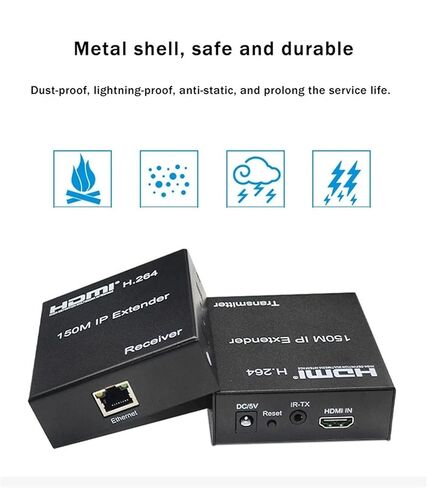 موسع HDMI IP 1080P 150M، عبر شبكة RJ45 إيثرنت Cat6 Cat 6 6a تمديد كابل عبر محول 1 جهاز إرسال إلى جهاز استقبال متعدد مع H.264 لتلفزيون الكمبيوتر المحمول PS4 (TX+RX) in Kuwait