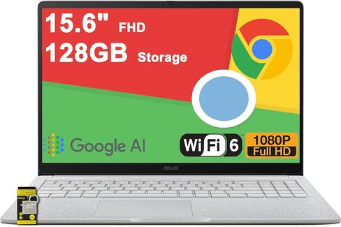 كمبيوتر محمول ASUS Chromebook CX15 خفيف الوزن للطلاب مقاس 15.6 بوصة FHD مضاد للتوهج Intel Celeron N4500 وذاكرة وصول عشوائي سعتها 4 جيجابايت وتخزين 128 جيجابايت Typc-C بطارية طويلة الأمد وكاميرا ICP Hub Google AI in Kuwait
