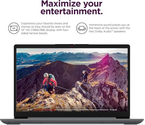 كمبيوتر محمول Lenovo IdeaPad 1i للطلاب، شاشة 14 بوصة عالية الدقة مضادة للتوهج، معالج Intel ثنائي النواة، ذاكرة الوصول العشوائي 12 جيجابايت، 256 جيجابايت SSD + 128 جيجابايت eMMC، رسومات Intel UHD، Wi-Fi، Windows 11 Home، مع مجموعة ملحقات 5ave 6 في 1 in Kuwait