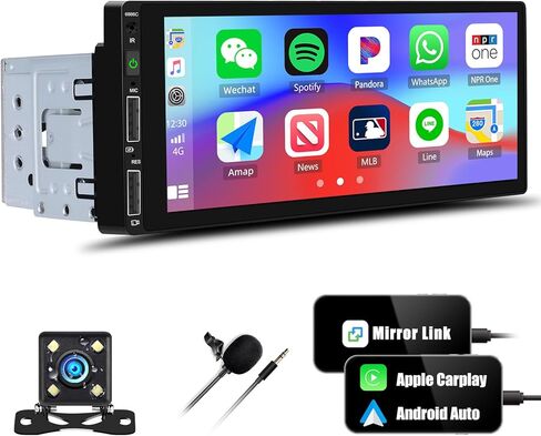 UNITOPSCI Single Din Car Stereo Radio Receiver with Apple CarPlay Andriod Auto Bluetooth 6.86 Inch HD Touch Screen Mirror Link Car MP5 Player FM Radio Dual USB Fast Charge Media Player + Backup Camera in Saudi Arabia