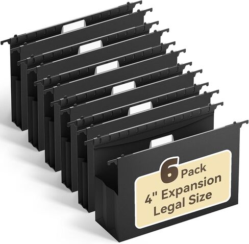 Ansook Legal Size Hanging File Folders Extra Capacity,Heavy Duty 4" Expandable File Cabniet Folder with 1/5 Tabs,6 Pack Plastic Hanging Folders,Hanging File Organizer for File Frame Box in Saudi Arabia