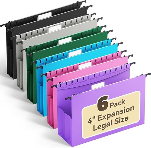 Ansook Legal Size Hanging File Folders Extra Capacity,Heavy Duty 4" Expandable File Cabniet Folder with 1/5 Tabs,6 Pack Plastic Hanging Folders,Hanging File Organizer for File Frame Box in Saudi Arabia