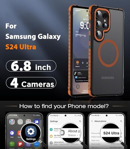 حافظة مغناطيسية قوية من DEERLAMN لهاتف Samsung Galaxy S24 Ultra مقاس 6.8 بوصة، [متوافقة مع Magsafe] [حماية من السقوط من الدرجة العسكرية] غطاء هاتف واقٍ شفاف غير لامع مقاوم للصدمات، برتقالي غابة in Kuwait