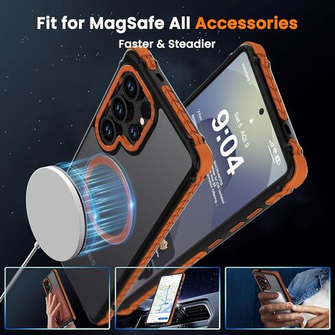 حافظة مغناطيسية قوية من DEERLAMN لهاتف Samsung Galaxy S24 Ultra مقاس 6.8 بوصة، [متوافقة مع Magsafe] [حماية من السقوط من الدرجة العسكرية] غطاء هاتف واقٍ شفاف غير لامع مقاوم للصدمات، برتقالي غابة in Kuwait