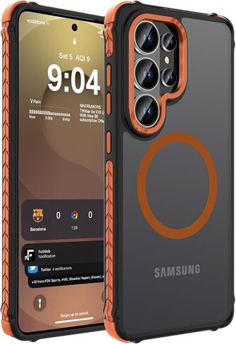 حافظة مغناطيسية قوية من DEERLAMN لهاتف Samsung Galaxy S24 Ultra مقاس 6.8 بوصة، [متوافقة مع Magsafe] [حماية من السقوط من الدرجة العسكرية] غطاء هاتف واقٍ شفاف غير لامع مقاوم للصدمات، برتقالي غابة in Kuwait