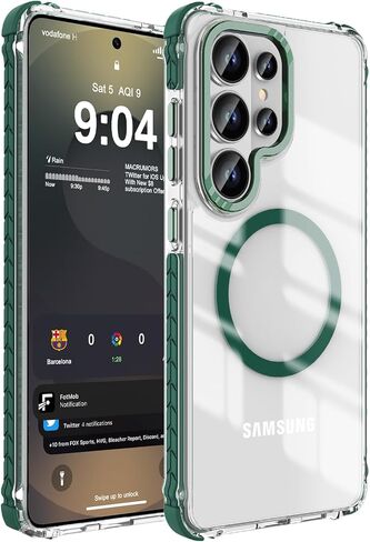 حافظة مغناطيسية قوية من DEERLAMN لهاتف Samsung Galaxy S24 Ultra مقاس 6.8 بوصة، [متوافقة مع Magsafe] [حماية من السقوط من الدرجة العسكرية] غطاء هاتف واقٍ شفاف غير لامع مقاوم للصدمات، برتقالي غابة in Kuwait