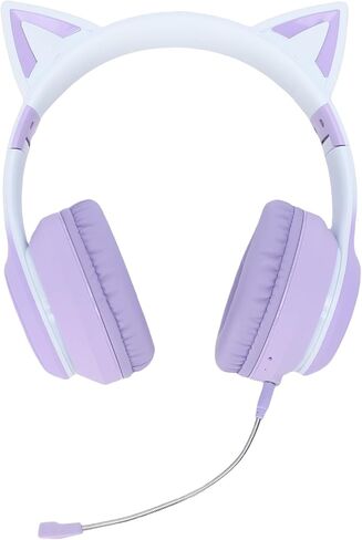 2.4GHz Wireless Gaming Headset, Foldable Cute Cat Ear Wireless Gaming Headphone with 7 Color LED Light, 3.5mm AUX Cable, Detachable Microphone (Purple) in Saudi Arabia