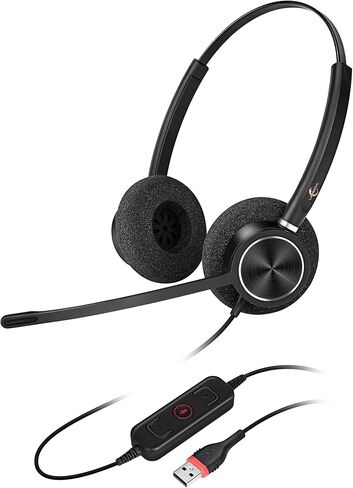 سماعة رأس USB للأعمال من سلسلة Cetus مع ميكروفون، سماعة رأس VoIP سلكية لمركز الاتصال والمكتب والكمبيوتر والهاتف المكتبي، تصميم خفيف الوزن مع عناصر تحكم مضمنة in Saudi Arabia