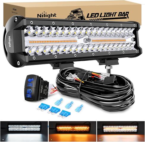 Nilight 12 بوصة العنبر LED ضوء بار 240 واط ثلاثي الصف بقعة الفيضانات أدى أضواء الطرق الوعرة لشاحنة سيارة ATV SUV المقصورة قارب مع 16AWG طقم تسخير الأسلاك، 2 سنة الضمان in Kuwait
